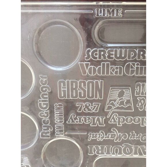 Vtg Mid Century Lucite Liquor Bar Drinks Serving Tray Embossed With Drink Names - Picture 7 of 10